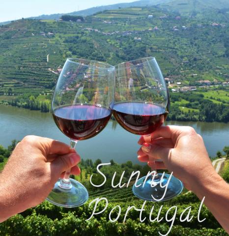 Clinking wine glasses in portugal