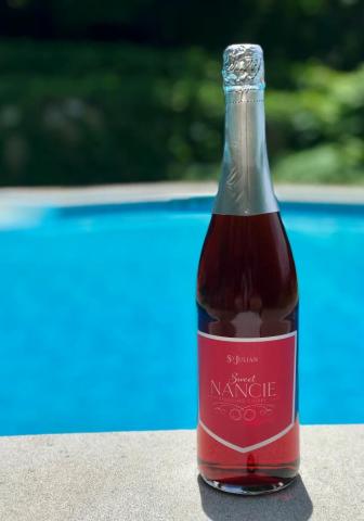 Sweet Nancie Cherry Wine Bottle Poolside