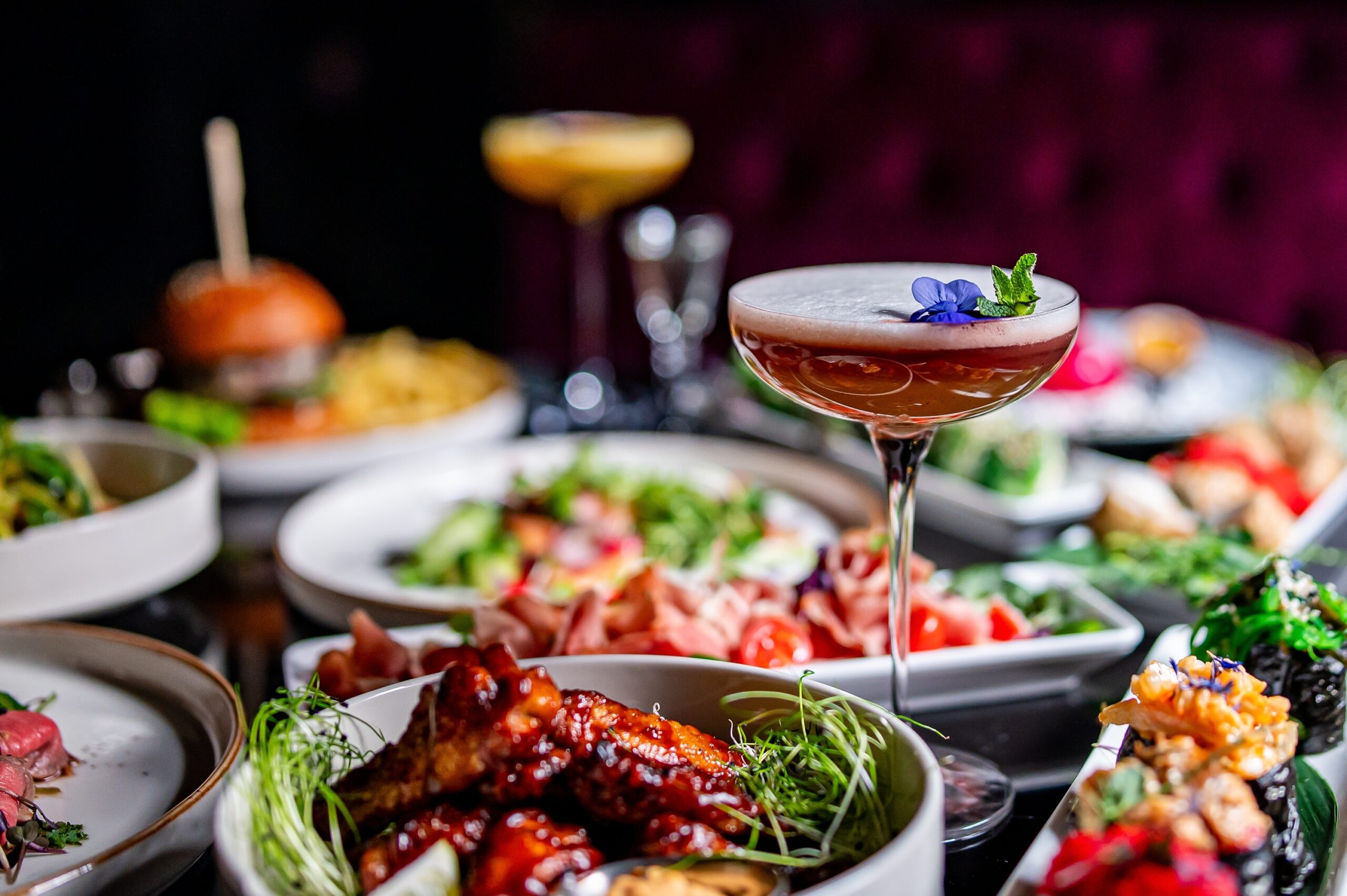 Image of cocktails with food.